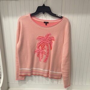 Talbots Pink Palm Tree Crew Neck Sweater